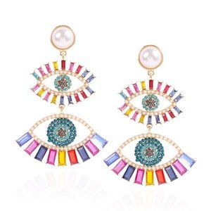 Multi Color Rainbow Evil Eye Symbol Boho Earrings